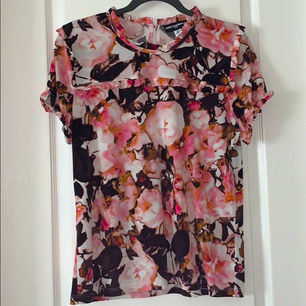Karl Lagerfeld Paris floral blouse with ruffles